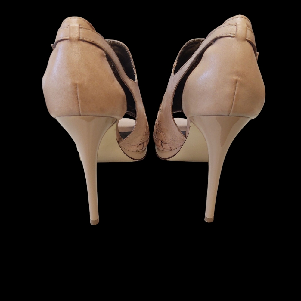 EUC Carlos by Carlos Santana Woven Cream Leather Peep Toe Heels Size 9 - Picture 3 of 8